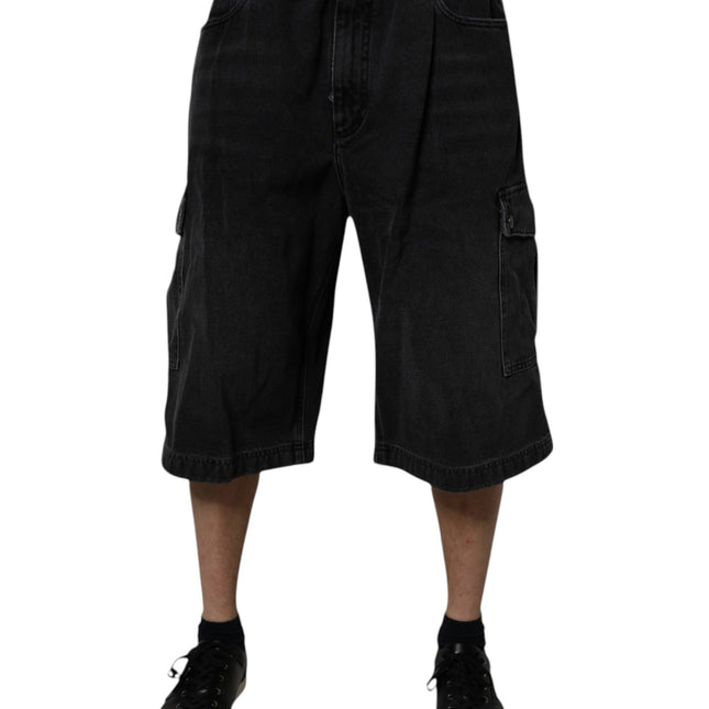 Dolce & Gabbana Black Mid Waist Denim Cargo Bermuda  Shorts
