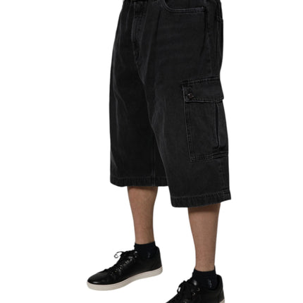 Dolce & Gabbana Black Mid Waist Denim Cargo Bermuda  Shorts