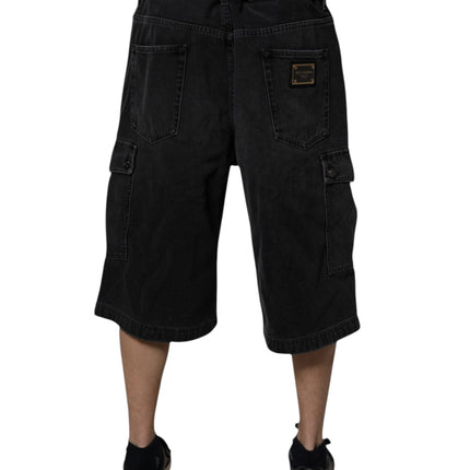 Dolce & Gabbana Black Mid Waist Denim Cargo Bermuda  Shorts