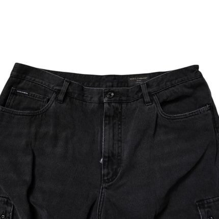 Dolce & Gabbana Black Mid Waist Denim Cargo Bermuda  Shorts