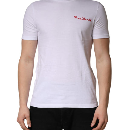 President's White Logo Embroidery Cotton Men Crew Neck T-shirt