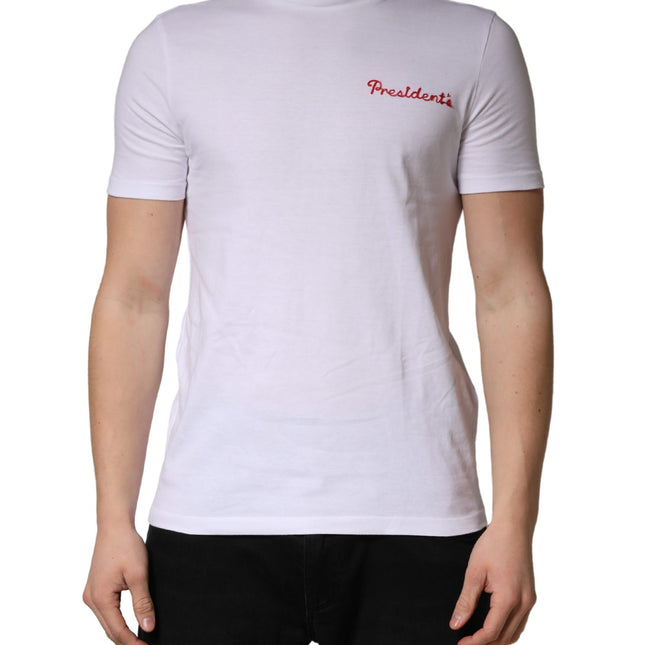 President's White Logo Embroidery Cotton Men Crew Neck T-shirt
