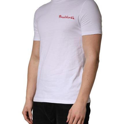 President's White Logo Embroidery Cotton Men Crew Neck T-shirt