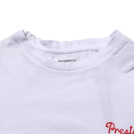 President's White Logo Embroidery Cotton Men Crew Neck T-shirt