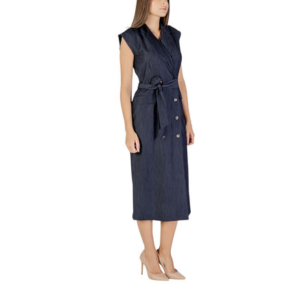 ICHI Blue Polyester Long Dress