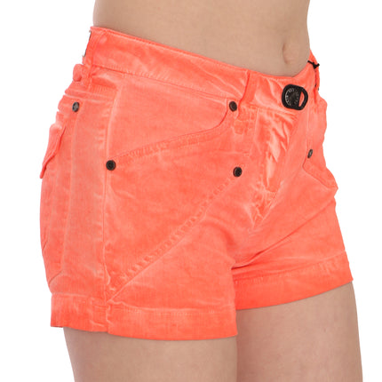 PLEIN SUD Orange Mid Waist Cotton Denim Mini Shorts