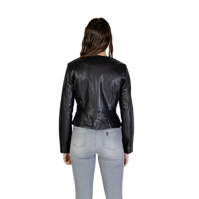 Jacqueline De Yong Black Polyester Leather Jacket