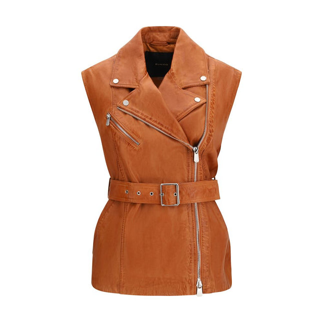 PINKO Brown Goatskin Sleeveless Jacket