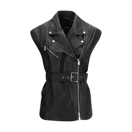 PINKO Black Goatskin Sleeveless Jacket
