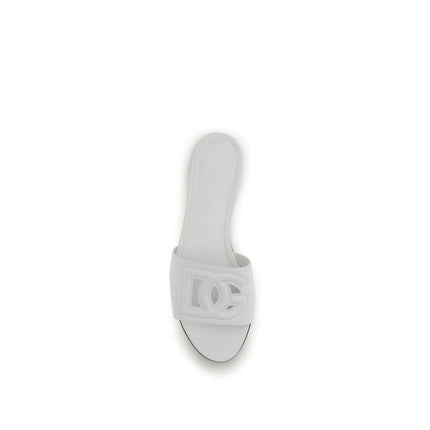 Dolce & Gabbana White Calf Leather Bos Taurus Flat Sandals