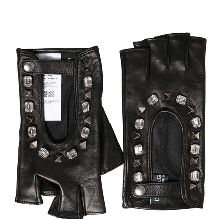 Dolce & Gabbana Women Black Embellished Wrist Length Mitten Gloves