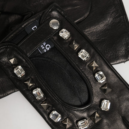 Dolce & Gabbana Women Black Embellished Wrist Length Mitten Gloves