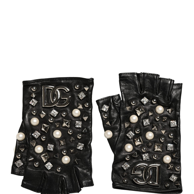 Dolce & Gabbana Black Pearl Embellished Wrist Length Gloves