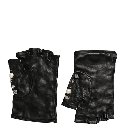 Dolce & Gabbana Black Pearl Embellished Wrist Length Gloves