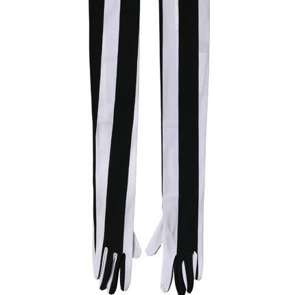 Dolce & Gabbana Black White Stripes Nylon Elbow Length Women Gloves