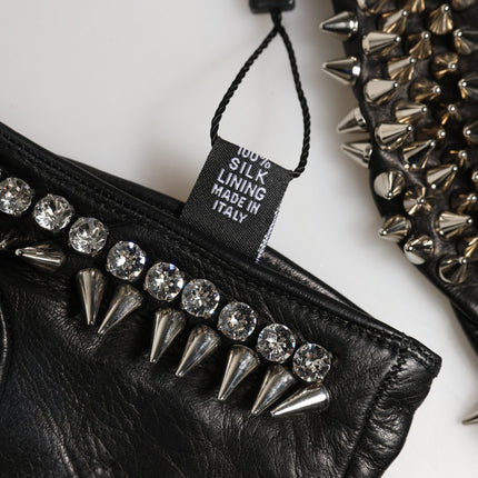 Dolce & Gabbana Women Black Embellished Wrist Length Mitten Gloves