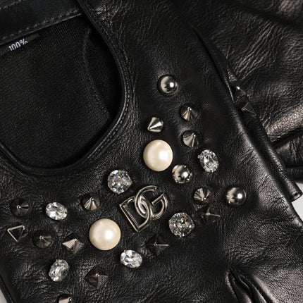 Dolce & Gabbana Black Embellished Wrist Length Mitten Women Gloves