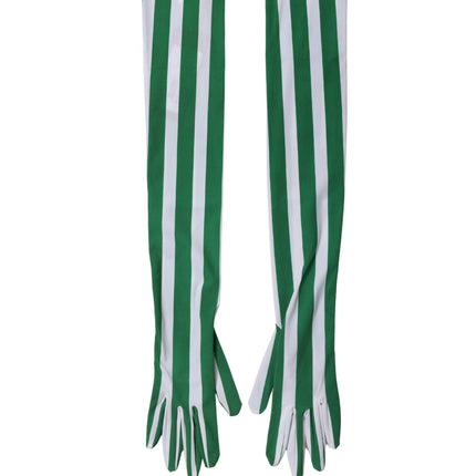 Dolce & Gabbana Green White Stripes Nylon Elbow Length Women Gloves