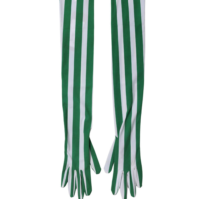 Dolce & Gabbana Green White Stripes Nylon Elbow Length Women Gloves