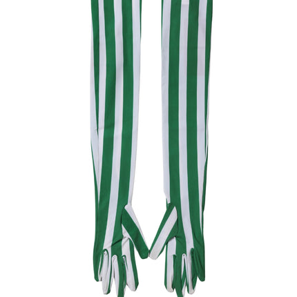 Dolce & Gabbana Green White Stripes Nylon Elbow Length Women Gloves