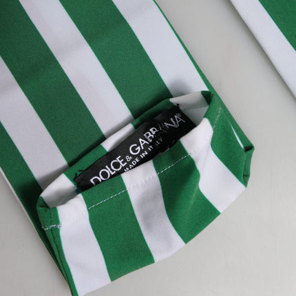 Dolce & Gabbana Green White Stripes Nylon Elbow Length Women Gloves