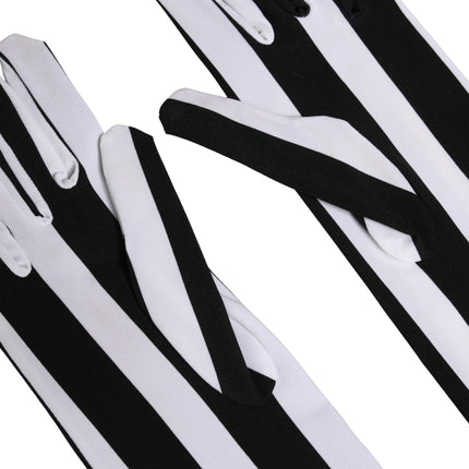 Dolce & Gabbana Black White Stripes Nylon Elbow Length Women Gloves