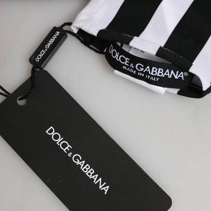 Dolce & Gabbana Black White Stripes Nylon Elbow Length Women Gloves