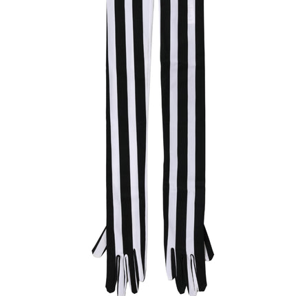 Dolce & Gabbana Black White Stripes Nylon Elbow Length Women Gloves
