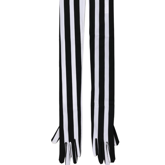 Dolce & Gabbana Black White Stripes Nylon Elbow Length Women Gloves