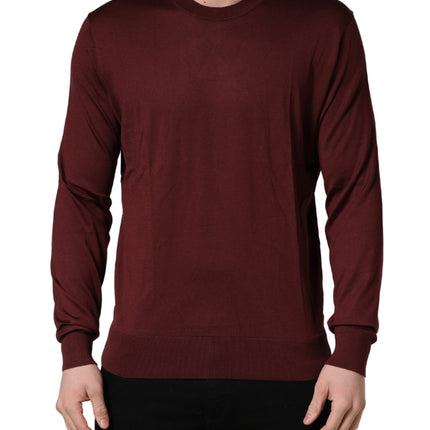 Dolce & Gabbana Maroon Silk Men Crew Neck Pullover Sweater