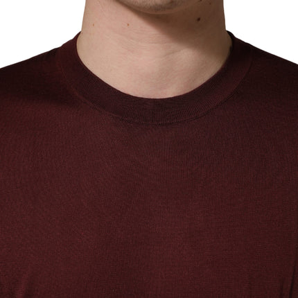 Dolce & Gabbana Maroon Silk Men Crew Neck Pullover Sweater
