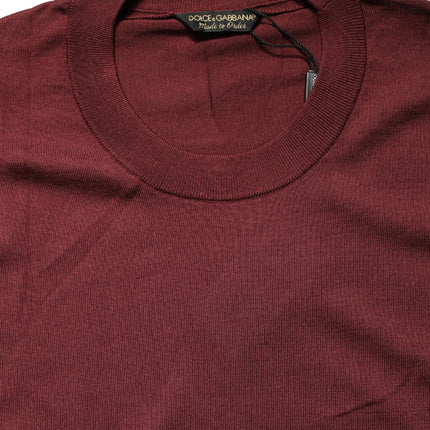Dolce & Gabbana Maroon Silk Men Crew Neck Pullover Sweater