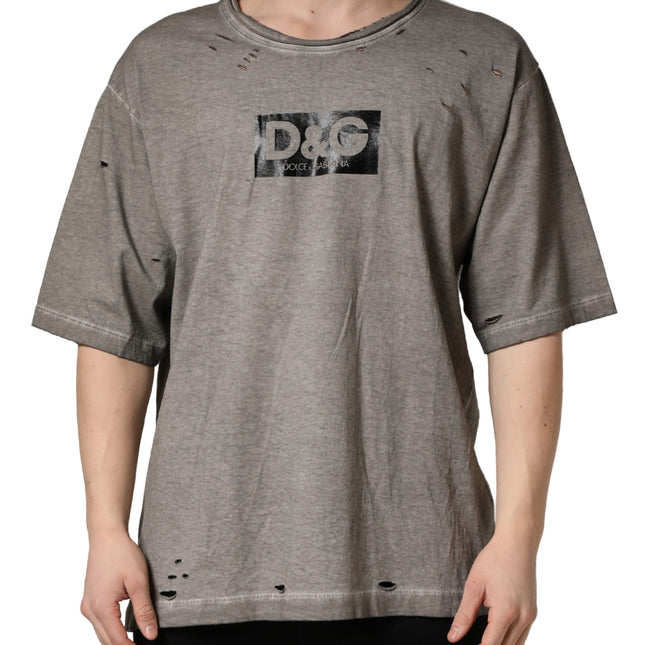 Dolce & Gabbana Gray DG Logo Print Cotton Round Neck T-shirt