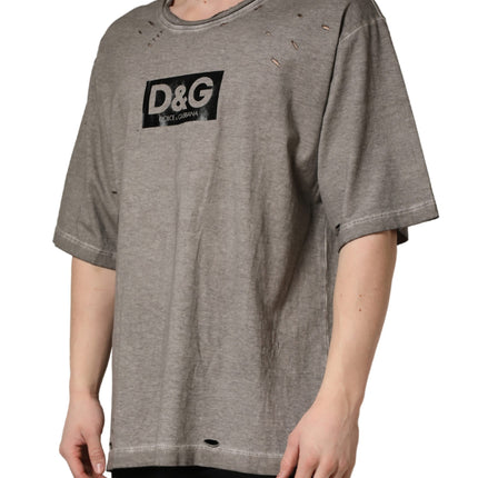 Dolce & Gabbana Gray DG Logo Print Cotton Round Neck T-shirt