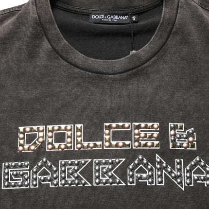Dolce & Gabbana Gray Logo Embellished Men Crew Neck T-shirt