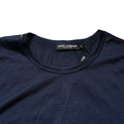 Dolce & Gabbana Dark Blue Silk Short Sleeve CrewNeck T-shirt