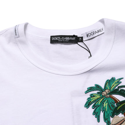 Dolce & Gabbana White Palm Embroidered Men Crew Neck T-shirt