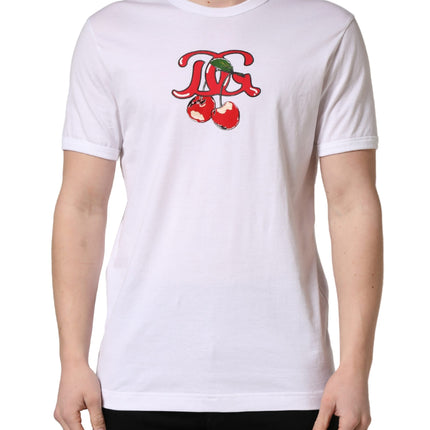 Dolce & Gabbana White DG Cherries Cotton Crew Neck  T-shirt