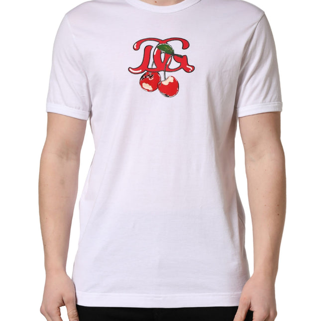Dolce & Gabbana White DG Cherries Cotton Crew Neck  T-shirt