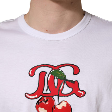 Dolce & Gabbana White DG Cherries Cotton Crew Neck  T-shirt