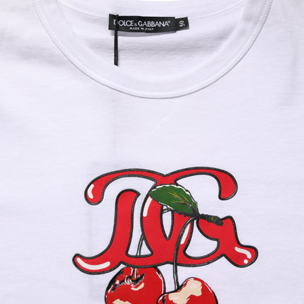 Dolce & Gabbana White DG Cherries Cotton Crew Neck  T-shirt