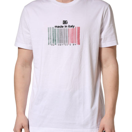 Dolce & Gabbana White Barcode Cotton Crew Neck Men T-shirt