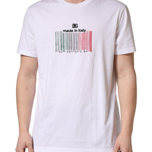 Dolce & Gabbana White Barcode Cotton Crew Neck Men T-shirt