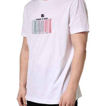 Dolce & Gabbana White Barcode Cotton Crew Neck Men T-shirt