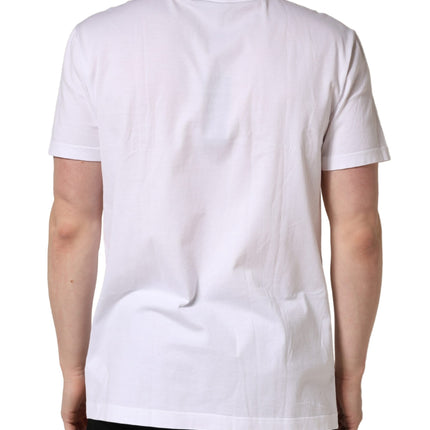 Dolce & Gabbana White Barcode Cotton Crew Neck Men T-shirt