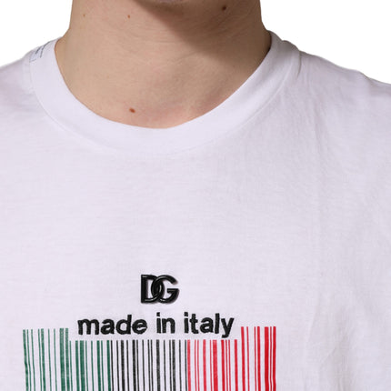 Dolce & Gabbana White Barcode Cotton Crew Neck Men T-shirt