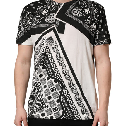 Dolce & Gabbana Black White Bandana Cotton Crew Neck  T-shirt
