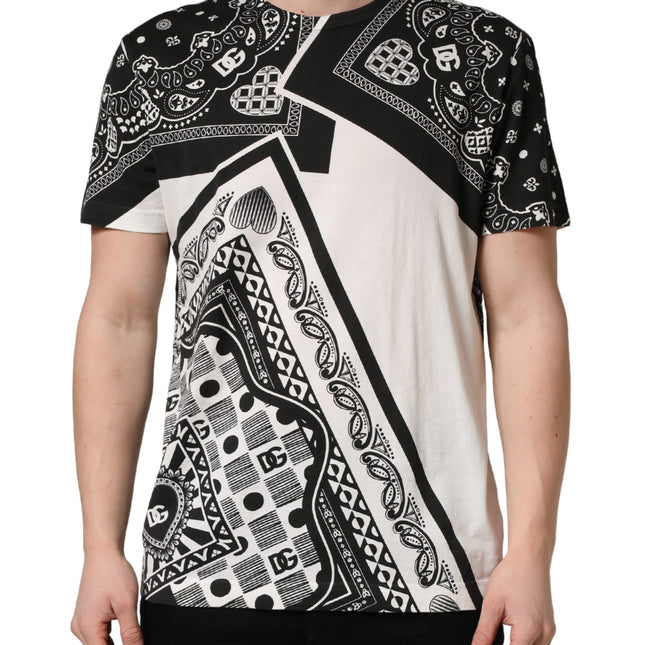 Dolce & Gabbana Black White Bandana Cotton Crew Neck  T-shirt