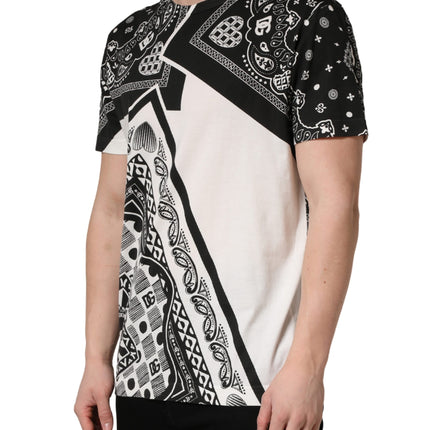 Dolce & Gabbana Black White Bandana Cotton Crew Neck  T-shirt