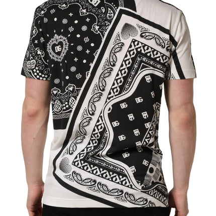 Dolce & Gabbana Black White Bandana Cotton Crew Neck  T-shirt